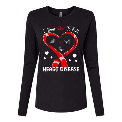 I Wear Red To Fight Heart Disease Awareness CHD Gifts Ribbon Womens Cotton Relaxed Long Sleeve T-Shirt