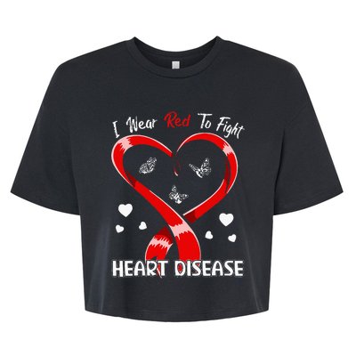 I Wear Red To Fight Heart Disease Awareness CHD Gifts Ribbon Bella+Canvas Jersey Crop Tee