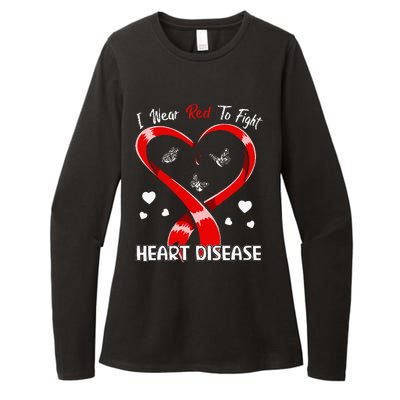 I Wear Red To Fight Heart Disease Awareness CHD Gifts Ribbon Womens CVC Long Sleeve Shirt