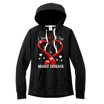 I Wear Red To Fight Heart Disease Awareness CHD Gifts Ribbon Women's Fleece Hoodie