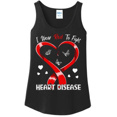 I Wear Red To Fight Heart Disease Awareness CHD Gifts Ribbon Ladies Essential Tank