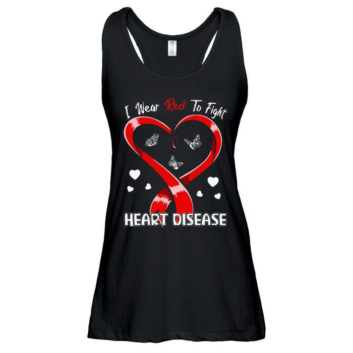 I Wear Red To Fight Heart Disease Awareness CHD Gifts Ribbon Ladies Essential Flowy Tank