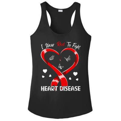 I Wear Red To Fight Heart Disease Awareness CHD Gifts Ribbon Ladies PosiCharge Competitor Racerback Tank