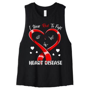 I Wear Red To Fight Heart Disease Awareness CHD Gifts Ribbon Women's Racerback Cropped Tank