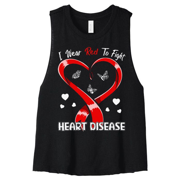 I Wear Red To Fight Heart Disease Awareness CHD Gifts Ribbon Women's Racerback Cropped Tank