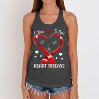 I Wear Red To Fight Heart Disease Awareness CHD Gifts Ribbon Women's Knotted Racerback Tank