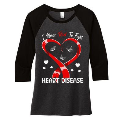 I Wear Red To Fight Heart Disease Awareness CHD Gifts Ribbon Women's Tri-Blend 3/4-Sleeve Raglan Shirt