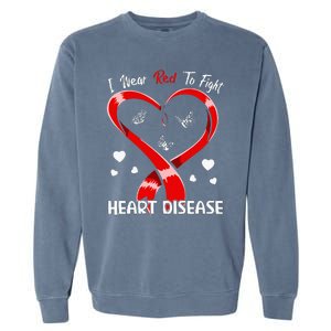 I Wear Red To Fight Heart Disease Awareness CHD Gifts Ribbon Garment-Dyed Sweatshirt