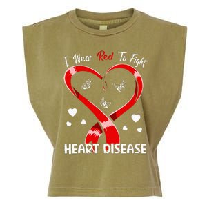 I Wear Red To Fight Heart Disease Awareness CHD Gifts Ribbon Garment-Dyed Women's Muscle Tee