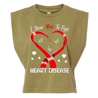 I Wear Red To Fight Heart Disease Awareness CHD Gifts Ribbon Garment-Dyed Women's Muscle Tee