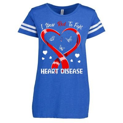 I Wear Red To Fight Heart Disease Awareness CHD Gifts Ribbon Enza Ladies Jersey Football T-Shirt