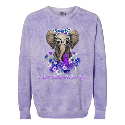 I Will Remember For You Purple Ribbon Alzheimers Awareness Colorblast Crewneck Sweatshirt