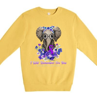 I Will Remember For You Purple Ribbon Alzheimers Awareness Premium Crewneck Sweatshirt