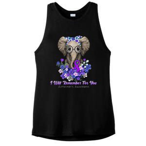 I Will Remember For You Purple Ribbon Alzheimers Awareness Ladies PosiCharge Tri-Blend Wicking Tank