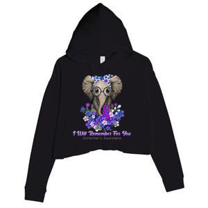 I Will Remember For You Purple Ribbon Alzheimers Awareness Crop Fleece Hoodie