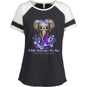 I Will Remember For You Purple Ribbon Alzheimers Awareness Enza Ladies Jersey Colorblock Tee