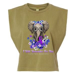 I Will Remember For You Purple Ribbon Alzheimers Awareness Garment-Dyed Women's Muscle Tee