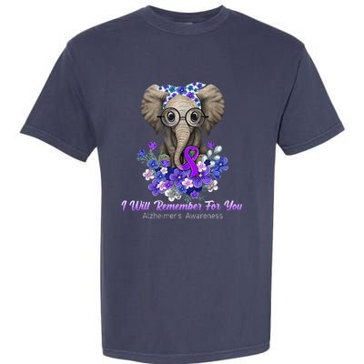 I Will Remember For You Purple Ribbon Alzheimers Awareness Garment-Dyed Heavyweight T-Shirt