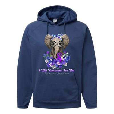 I Will Remember For You Purple Ribbon Alzheimers Awareness Performance Fleece Hoodie