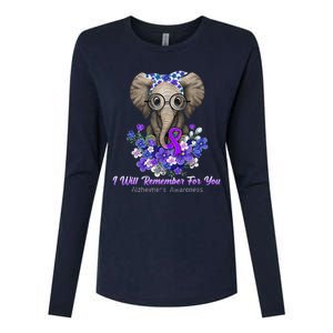 I Will Remember For You Purple Ribbon Alzheimers Awareness Womens Cotton Relaxed Long Sleeve T-Shirt