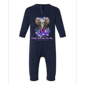 I Will Remember For You Purple Ribbon Alzheimers Awareness Infant Fleece One Piece