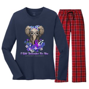 I Will Remember For You Purple Ribbon Alzheimers Awareness Women's Long Sleeve Flannel Pajama Set 