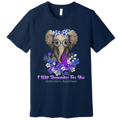 I Will Remember For You Purple Ribbon Alzheimers Awareness Premium T-Shirt