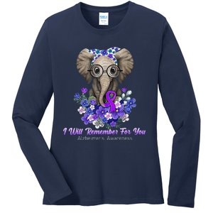 I Will Remember For You Purple Ribbon Alzheimers Awareness Ladies Long Sleeve Shirt