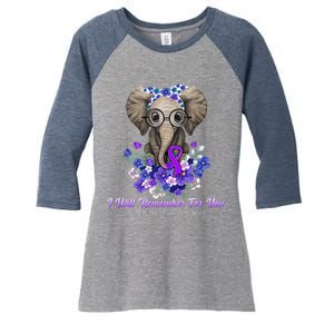 I Will Remember For You Purple Ribbon Alzheimers Awareness Women's Tri-Blend 3/4-Sleeve Raglan Shirt