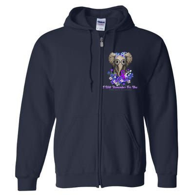 I Will Remember For You Purple Ribbon Alzheimers Awareness Full Zip Hoodie