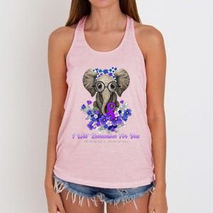 I Will Remember For You Purple Ribbon Alzheimers Awareness Women's Knotted Racerback Tank