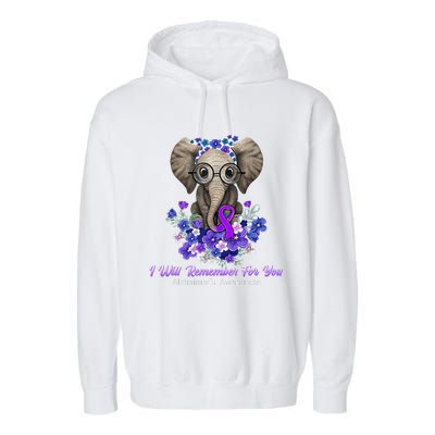 I Will Remember For You Purple Ribbon Alzheimers Awareness Garment-Dyed Fleece Hoodie