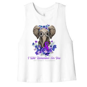 I Will Remember For You Purple Ribbon Alzheimers Awareness Women's Racerback Cropped Tank