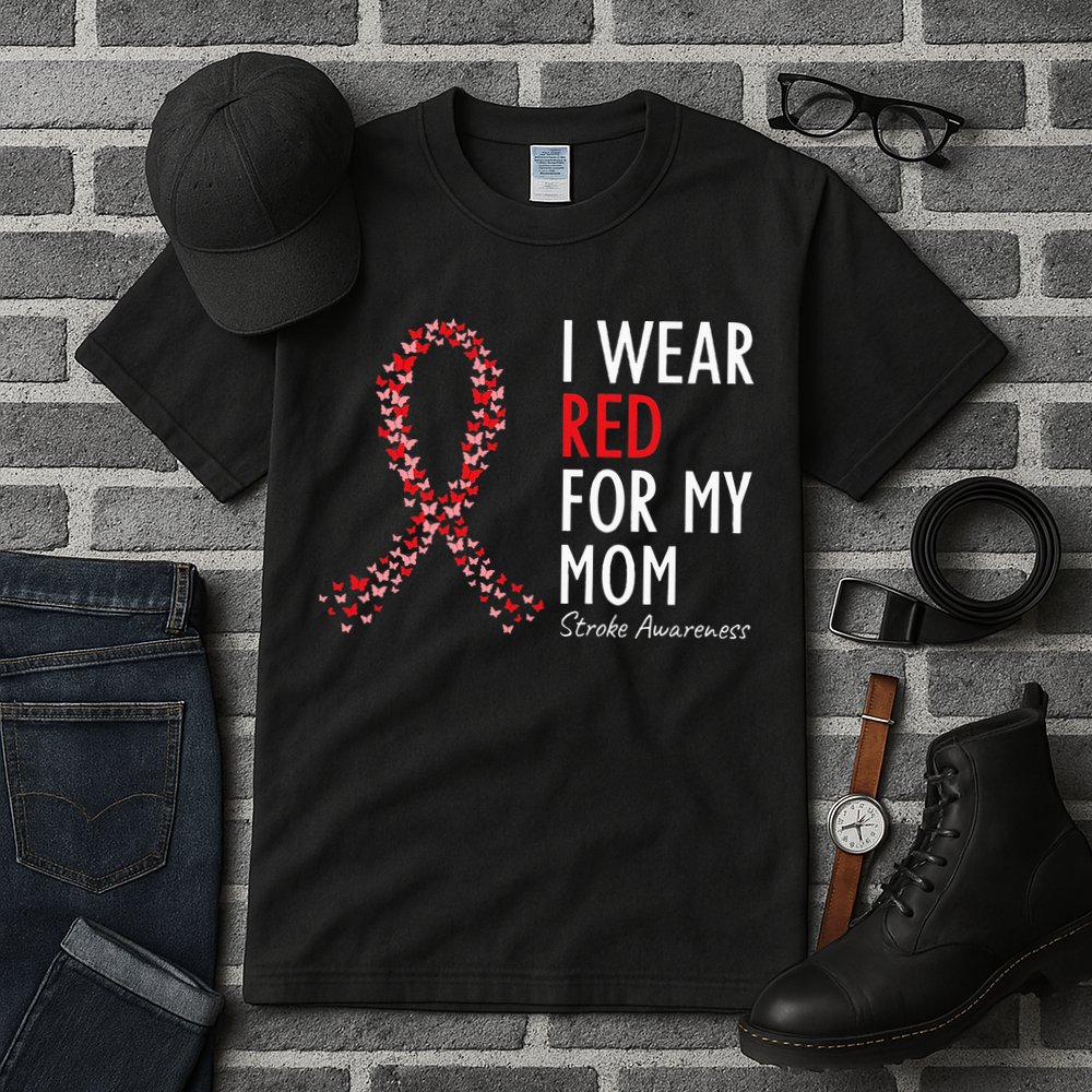 I Wear Red For My Mom Stroke Awareness Survivor Warrior Tall T-Shirt