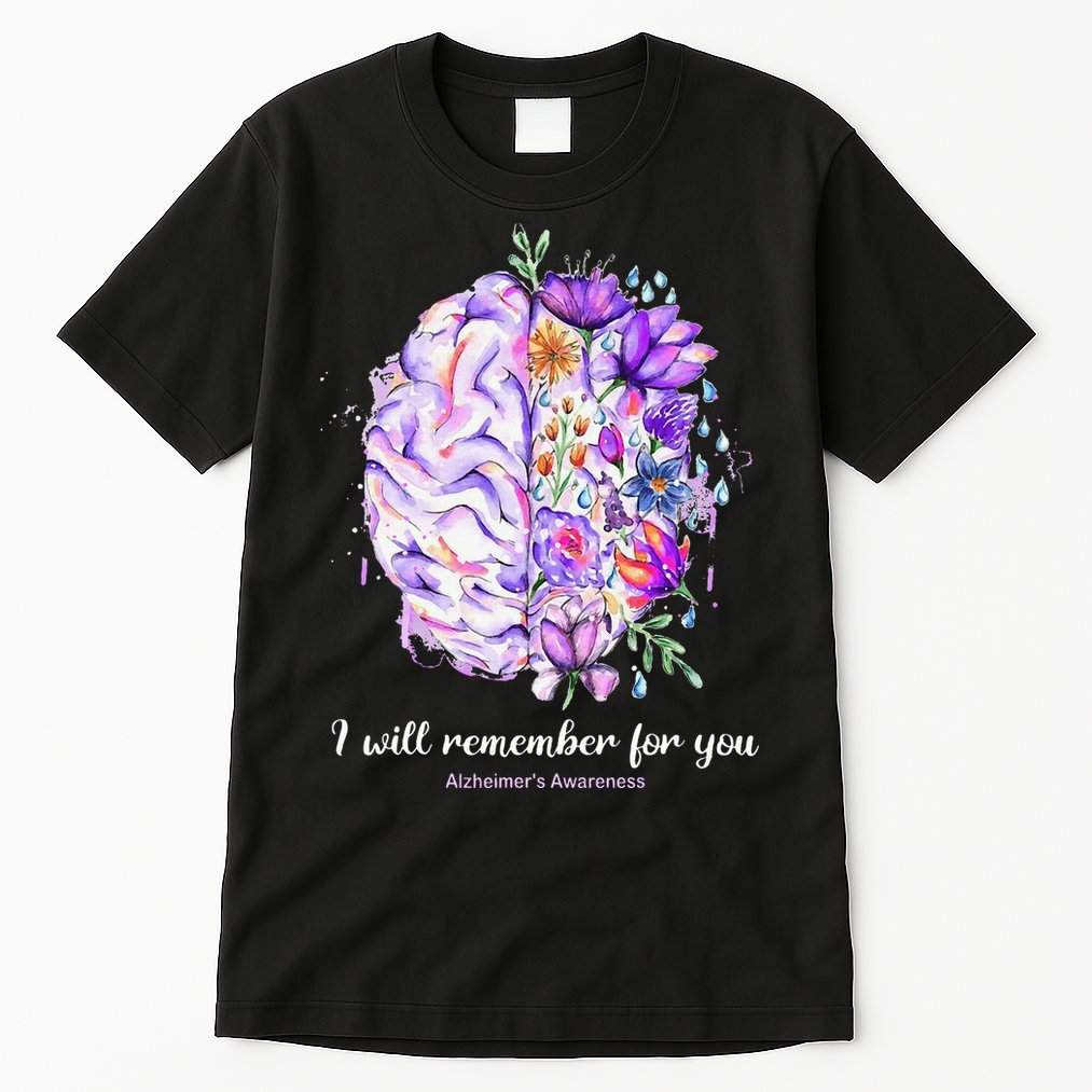 I Will Remember For You Brain Alzheimer's Awareness Tall T-Shirt