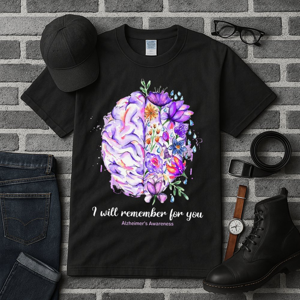 I Will Remember For You Brain Alzheimer's Awareness Tall T-Shirt