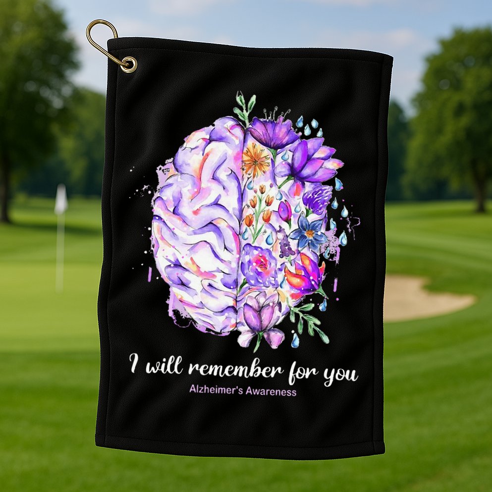 I Will Remember For You Brain Alzheimer's Awareness Golf Towel
