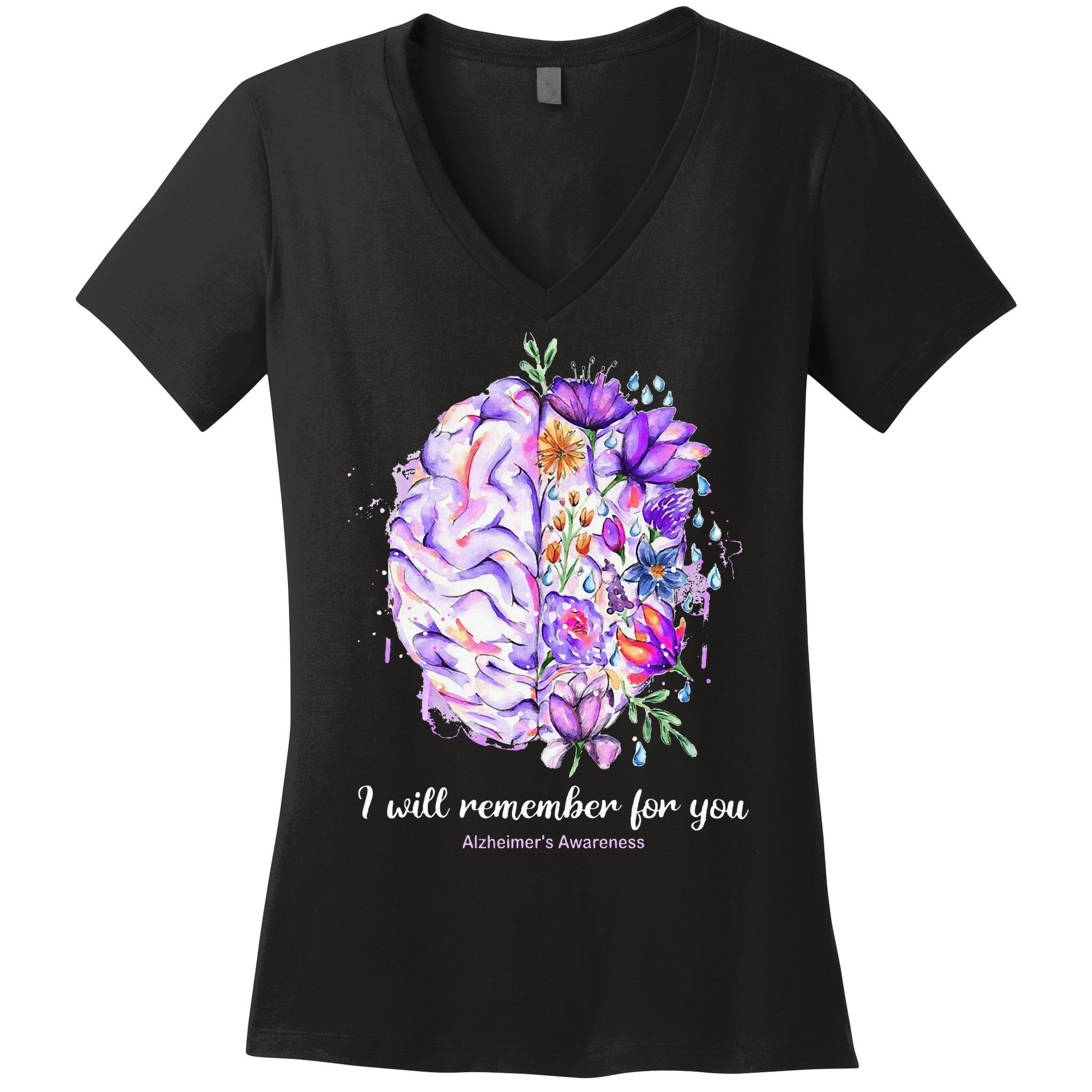 I Will Remember For You Brain Alzheimer's Awareness Women's V-Neck T-Shirt