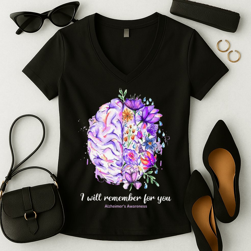 I Will Remember For You Brain Alzheimer's Awareness Women's V-Neck T-Shirt