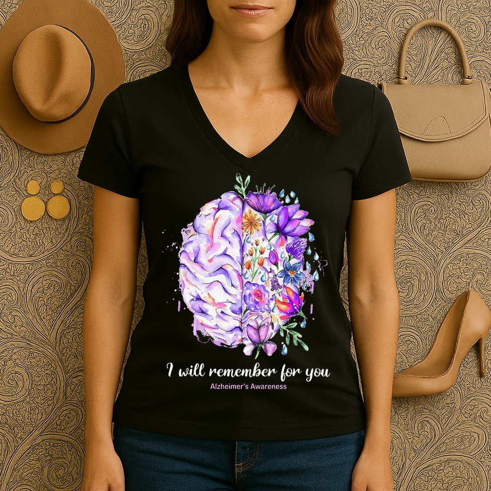 I Will Remember For You Brain Alzheimer's Awareness Women's V-Neck T-Shirt