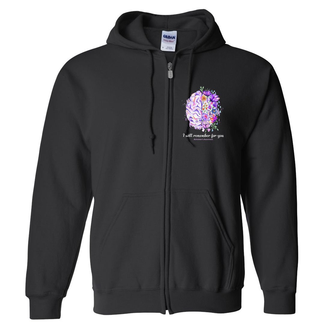 I Will Remember For You Brain Alzheimer's Awareness Full Zip Hoodie