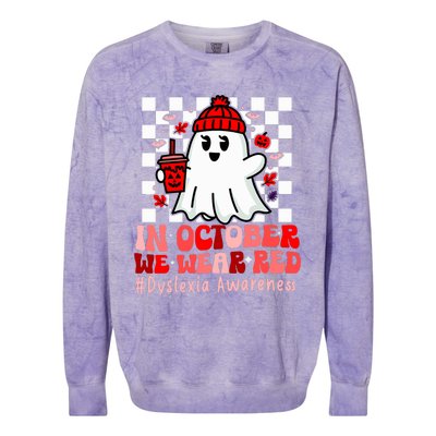 I Wear Red Dyslexia Awareness Month Ghost Halloween Colorblast Crewneck Sweatshirt