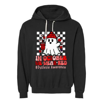 I Wear Red Dyslexia Awareness Month Ghost Halloween Garment-Dyed Fleece Hoodie