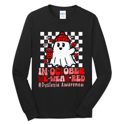 I Wear Red Dyslexia Awareness Month Ghost Halloween Tall Long Sleeve T-Shirt