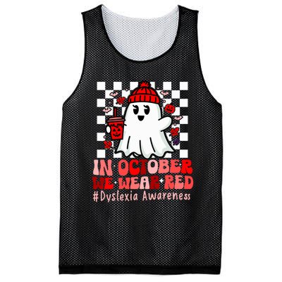 I Wear Red Dyslexia Awareness Month Ghost Halloween Mesh Reversible Basketball Jersey Tank