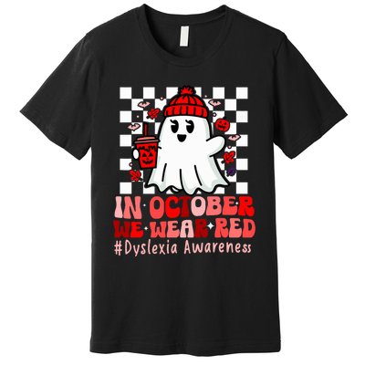 I Wear Red Dyslexia Awareness Month Ghost Halloween Premium T-Shirt