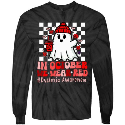 I Wear Red Dyslexia Awareness Month Ghost Halloween Tie-Dye Long Sleeve Shirt