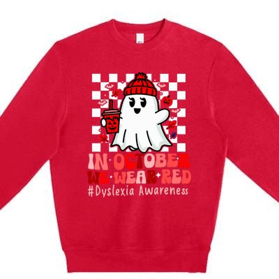 I Wear Red Dyslexia Awareness Month Ghost Halloween Premium Crewneck Sweatshirt