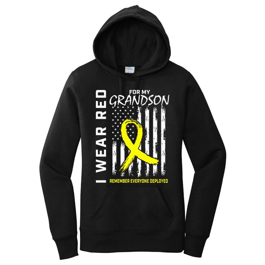I Wear Red Grandson Yellow Ribbon Military Support USA Flag Women's Pullover Hoodie