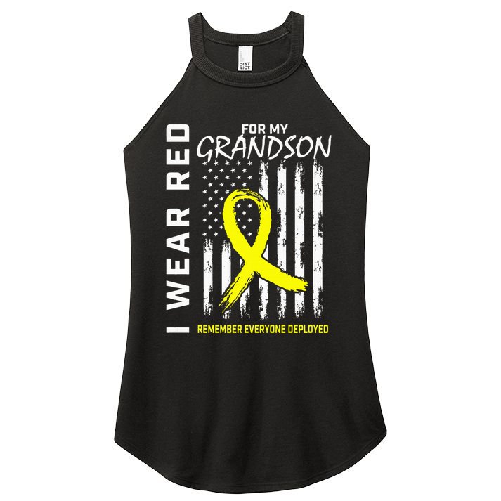 I Wear Red Grandson Yellow Ribbon Military Support USA Flag Women's Perfect Tri Rocker Tank